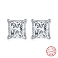 Classic 925 sterling silver square princess cut stud earrings with four-prong setting - 925 Silver / Platinum Plated