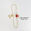 Bracciale dorato regolabile con ciondolo a cuore rosso e zirconi micro-pave lucidi - Stile Cuore Coronato (B040) / Oro