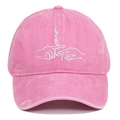 Vintage washed pink cotton baseball cap with abstract white embroidery on plain white background - Pink