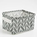 Grey geometric V-pattern foldable cotton linen storage basket with side handles - Grey Branches