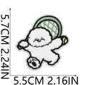 Detailed macro view of Bichon dog towel embroidery patch with tennis racket and dimensions - Dog with Green Racket Style (S17XG-115-08)