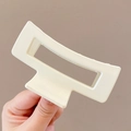 Large cream rectangular matte claw clip for thick hair shown in hand for size - Geometric Square Style / L / Cream