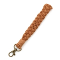 Handmade bohemian braided wrist strap lanyard in brown cotton with bronze lobster clasp - Brown