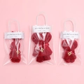 Red bear-shaped coral fleece towel gift set with ribbons and gold charms - Wine Red Pineapple Texture Bear With Double Happiness Charm and Gift Bag