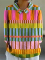 Detail of multi-color floral pattern and cotton linen texture on women's collar shirt - XS / Style 1 / Multicolored Patchwork