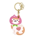Porte-clés porte-carte en cuir chat mignon avec capuche rose et anneau doré - Chat Pêche Doux