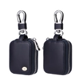 Dark blue leather case for AirPods 3 with zipper closure and silver metal swivel hook - Dark Blue