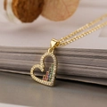 18K gold plated copper heart pendant necklace with colorful rainbow zircons on open book - Rainbow Gemstone Style