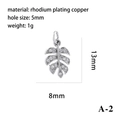 Silver rhodium plated leaf pendant with clear cubic zirconia for DIY jewelry making - Rhodium Plating Copper/Zircon / Silver Leaf (A-2)