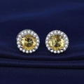 S925 sterling silver halo stud earrings with yellow round stone and white zircon - Yellow Diamond [one Carat] Led-80