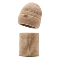 Set berretto e scaldacollo in maglia kaki chiaro con calda fodera in pile invernale - Taglia unica / Cachi