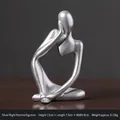 Modern abstract silver thinker sculpture in right-thinking pose for home decor - Silver Thinking Right