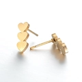 Minimalist gold stainless steel triple heart stud earrings with a brushed matte texture - Triple Heart Style (416) / Gold