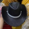 Cappello da cowboy nero stile western con corda intrecciata argento e glitter - Denim Glitterato Nero