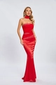 Slim fit red evening dress with sparkling rhinestones and matching neck accessory - XS / Red