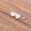 White heart-shaped shell bead with golden letter U on silver pin for DIY jewelry making - Letter U