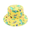 Dettaglio cappello alla pescatora giallo per bambini con stampa di dinosauro - Dinosauro Giallo