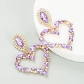 Elegant gold earrings with purple and clear rhinestones in a hollow heart design - Purple Heart Style (925 Silver Pin)