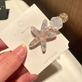 Detailed view of pink starfish hair clip with resin glitter pearls and shell accents - 1# Exquisite Starfish - Pink