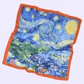 Foulard quadrato in seta motivo Notte Stellata con bordi arancioni brillanti - Arancione