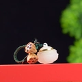 Luminous lotus flower pendant with carved lotus pods and green hand-woven cord - Luminous Lotus Keychain Style (9) / 2.5x3cm / Milky White