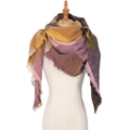 Chunky checkered scarf with fringe in brown, yellow and pink on a mannequin display - Pink and Yellow (S1-02#)