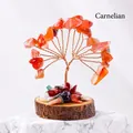 Red agate crystal fortune tree ornament with gold copper wire on a natural wood base - Red Agate (Wooden Stump Base)