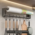 Multifunctional gun grey kitchen rack with hooks and roll holder for utensils and wrap - 50CM with 8 Hooks / Gun Grey