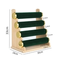 4-tier bamboo jewelry display stand with dark green velvet rollers and dimensions - 4-Tier Mustard Green