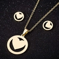 Set gioielli 3 pezzi in acciaio inossidabile dorato con ciondolo a cuore e orecchini a perno - 036 Cuore Tondo (Oro)