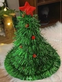 Green sequined Christmas tree hat decoration with red star topper, height 37cm - Green Christmas Hat Design