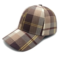 Klassische Karo-Baseballkappe aus braun-beigem Wollstoff mit strukturierter Form - M (56-58cm) / Khaki