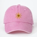Pink washed cotton baseball cap with sun embroidery and adjustable curved brim - Pink