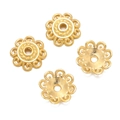 Détail de quatre calottes de perles en forme de fleurs dorées pour la création de bijoux - Modèle 01 (Environ 12,5 * 12,5 mm) 20 pièces
