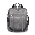Mochila retro gris de gran capacidad en piel sintética para mujer con correa tejida - Gris