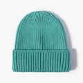 Winter knitted beanie hat in turquoise green with thick ribbed texture and folded cuff - Lake Blue