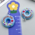 Blue resin donut pendant with chocolate text and colorful sprinkles for DIY jewelry - 1Pc (23x19mm) / Lake Blue Chocolate Donut