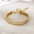 Detail view of 18K gold plated stainless steel bracelet with square cubic zirconia stones - Clear Zirconia Style (KB205543-SP)