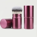 Retractable cat paw makeup brush in metallic purple finish with soft synthetic bristles - Short Handle Wine Red