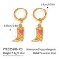 Detailed view of pink star western boot earrings in gold stainless steel with dimensions - Pink Star Style (YYE025286-RD)