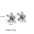 Pendientes de flores en acero inoxidable chapado en 18k, diseño floral 30mm - Estilo Plateado (TE6975-S)