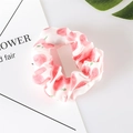 Chiffon scrunchie in light pink with fresh peach fruit print for summer hair styling - 16# Tomato