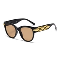Retro-Oval-Sonnenbrille mit breitem schwarzem Rahmen und goldenem Relief am Bügel - Schwarzer Rahmen Tee Gläser
