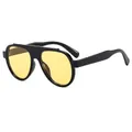 Occhiali da sole oversize alla moda con montatura nera e lenti gialle, modello C3 - Montatura nera lente gialle