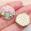 French vintage enamel flower pendant in pink and purple tones with gold metal frame - Pink Two-Tone Flower Pendant-21169