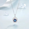 Elegante S925 zilveren ketting met donkerblauwe parel en fonkelende zirkonia-stenen - Ketting