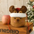 Christmas reindeer drawstring gift bag in brown felt with cute 3D red nose and white plush trim - New Drawstring Apple Bag Reindeer