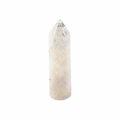Single hexagonal quartz crystal point with natural black inclusions on white background - 32*8*8mm / White Labradorite