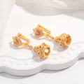 Goldene S925 Silber Herz Ohrringe mit hohlem Glockenanhänger und rosa Edelsteinen - Stil B: Gold 1 Paar