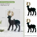 Set of two dark green flocked reindeer Christmas ornaments with gold glitter antlers - 13.5x8x3cm / 159-6 Green Reindeer (Pack of 2)